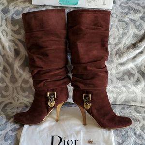 Dior Chain Marron Burgundy Hill Knee High Boots 39
